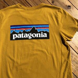 USA 古着 美品 patagonia パタゴニア Tシャツ 半袖 メンズ Sサイズ イエロー 背面ロゴ オーガニックコットン アウトドア アメカジ T1858