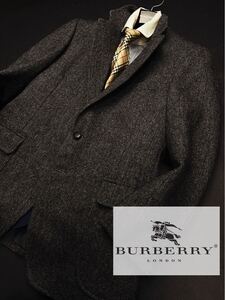 h54 美品【大人の高級ツイード!】定価12万●BURBERRYCOLLECTION●へリンボーン柄ジャケットコート バーバリーコート メンズ M