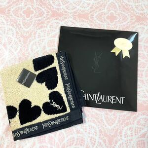 【人気柄】新品/イヴサンローラン/タオルハンカチ/正規品/未使用/YVES SAINT LAURENT/YSL/綿100% /黒/ブラック/大判/ハート/ギフト袋