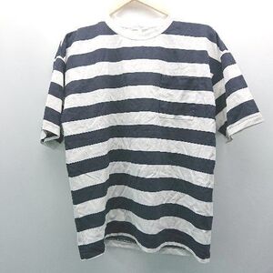 ◇ BEAUTY&YOUTH UNITED ARROWS ボーダー柄 胸ポケット シンプル 涼しげ 半袖 Tシャツ サイズL ホワイト系 レディース E