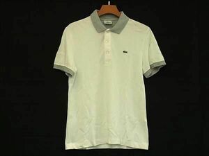 ■美品■ LACOSTE ラコステ コットン100％ 半袖 ポロシャツ トップス 表記サイズ 4 洋服 ホワイト系×グレー系 DF4323