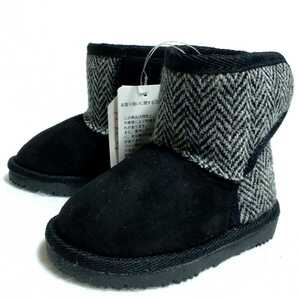 特価/未使用【サイズ=13.0cm】Harristweed/ハリスツイード/子供/フェイク/ムートンブーツ/black