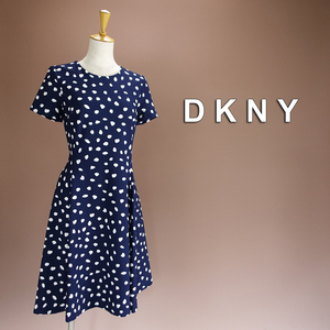 新品 DKNY 4/9号 ダナキャラン 紺 白 Aライン ワンピース パーティドレス 半袖 結婚式二次会 披露宴 フォーマル お呼ばれ 発表会 華50E2201