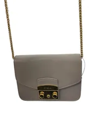 FURLA ショルダーバッグ レザー グレー 無地 G6400 B5 メトロポリス チェーン