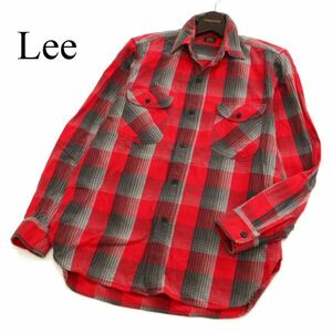 Lee リー 通年 40555 チェック柄★ビンテージ マチ付き 長袖 ワーク シャツ Sz.M　メンズ 赤 × グレー　C3T02665_3#C