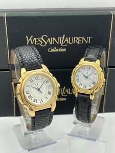 1円～/Yves Saint Laurent/イヴサンローラン/YSL/3針/デイト/ペア/2点まとめ/箱付/クォーツ/メンズ/レディース/腕時計/ジャンク/T121