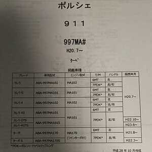 【パーツガイド】　ポルシェ　９１１　(９９７ＭＡ＃)　H20.7～　２０２０年版 【希少】