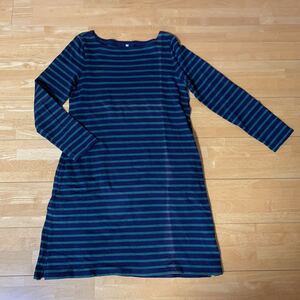 無印良品 レディース ロングシャツ ボーダー グリーンXネイビー WOMEN サイズ M 綿100% 中古品 1.2回使用 色あせ 送料無料