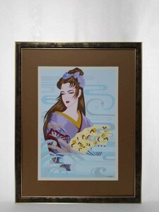 真作 くげじゅんこ 1993年アクリル「流転」画寸 32cm×47cm 艶やかで妖艶な魅力を感じる素敵な作品 4197