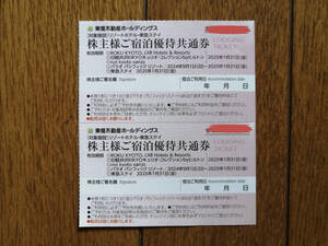 東急不動産 株主優待 リゾートホテル・東急ステイ 宿泊優待券 2枚