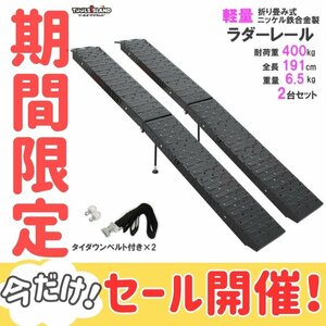 SALE　2本セット ラダーレール 折り畳み式 黒 ニッケル鉄合金 スタンド付き全長191cm 最大耐荷重400kg 51608-1B