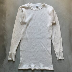 【M/L】美品 USA製 コットン×ポリエステル サーマルシャツ 白■ビンテージ オールド メリカ古着 80s/90s ロンT ワッフル