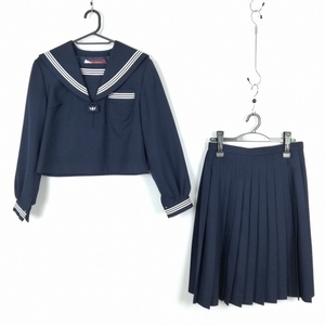 1円 セーラー服 スカート 上下2点セット 指定 165A 大きいサイズ トンボ 冬物 白3本線 女子 学生服 中学 高校 紺 制服 中古 ランクC EY9046