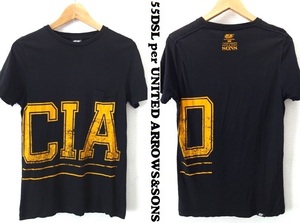 OCEANS掲載■55DSL×UNITED ARROWS & SONS■コラボ CIAO!プリント ポケット付きＴシャツ■黒■Ssize■ユナイテッドアローズ&サンズ×55DSL