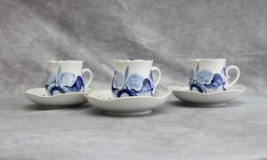 Meissen　マイセン　窯　ブルーオーキッド　コーヒーカップ＆ソーサ　3客