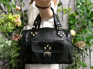 ●超美品●CELINE セリーヌ●バックル●ロゴ金具●カーフ レザー 本革●ハンド バッグ●黒●ゴールド金具●腕掛け●かばん●Js46968