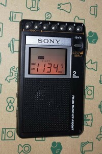 ICF-R100MT ソニー 美品 受信確認済 ワイドFM AM FM ラジオ 通勤 防災 ジョギング 散歩 競馬 野球 ハイキング 登山 名刺サイズ 138901