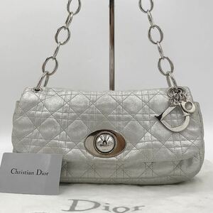 1円【美品】Dior ディオール アクセサリーポーチ チェーン ショルダーバッグ バニティ カナージュ ロゴチャーム ギャランティ付 ラムレザー