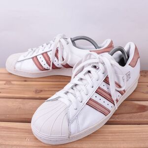 z5452 アディダス スーパースター US9 1/2 27.5cm/白 ホワイト コーラル系 adidas SUPERSTAR 80s メンズ スニーカー 中古