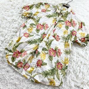 リネン100%!! 【アーバンリサーチ/URBAN RESEARCH】 アロハシャツ 半袖シャツ 総柄 花柄 リゾート 半袖 夏服 センスオブプレイス Mサイズ