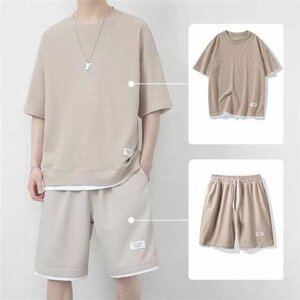 接触冷感 夏服 半袖 ジャージ 上下セット ショットパンツ サマー セットアップ メンズ 通気 部屋 着涼しいA06 L