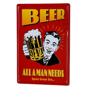 サインボード　BEER ALL A MAN NEEDS ビール 看板 インテリア　ブリキ看板　メタルサイン　A4サイズ　アメリカン雑貨