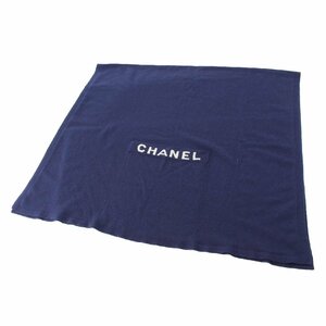 【シャネル】Chanel　ロゴ ポケット付き カシミヤ マフラー ストール ショール ネイビー 【中古】【正規品保証】212363