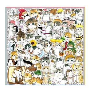 匿名発送 ☆かわいい 猫 かぶり☆ 新品 ステッカー 50枚セット シール