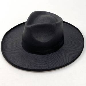 極美品 STETSON ステットソン FLAT EDGE-UP PANAMA フラット エッジアップ パナマ SE588 57cm SSM4341 ブラック パナマハット 麦わら帽子