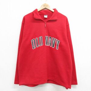 L/古着 オールドネイビー OLD NAVY 長袖 ハーフジップ フリース ジャケット メンズ 00s ビッグロゴ 赤 レッド 24nov08 中古 アウター