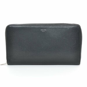 □457419 CELINE セリーヌ 長財布 ラージ ジップドマルチファンクション ラウンドファスナーロングウォレット ブラック イエロー