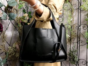 超美品●Stella McCartney ステラ マッカートニー●パンチングロゴ●アルターナッパ レザー●2way ハンド トート バッグ●黒●A4●Js53837