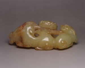  ▽鴻▽清・和田玉彫・子母獣彫り件 時代物 中国古美術 骨董品