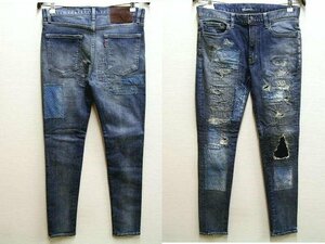 即決[2]ほぼ未使用品 glamb 19SP Reading skinny denim 刺し子 ストレッチ スキニー スリム パッチワーク GB0119/P09 デニムパンツ■1856