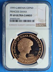 NGC PF69 UCAM 英国1999年 イギリスコイン ダイアナ妃追悼記念 5ポンド金貨 モダンコイン ロイヤルミント