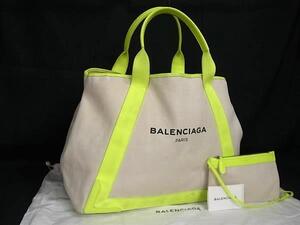 1円 BALENCIAGA バレンシアガ 339936 ネイビーカバスM キャンバス×レザー トートバッグ ショルダー アイボリー系×イエロー系 FJ2248