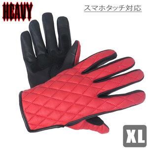 HEAVY HGGP-05S-RED サイズXL（レッド）ダイヤステッチ 山羊革プレーングローブ　スマホタッチ対応