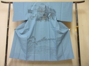 1円 良品 化繊 長襦袢 男性用 和装 和服 浮世絵 舟 人物 風景 高級 渋カッコいい 袖無双 身丈132cm 裄66cm【夢職】★★★