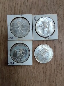 ビンテージ　メキシコ　夏季オリンピック　記念銀貨　4枚　1968年　25ペソ　38mm　23g　銀72　シルバーコイン　Mexico silve 記念硬貨 古銭