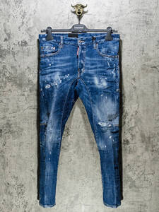 入札前ご連絡要 新品 DSQUARED2 20AW ディースクエアード クラッシュ加工 バックポケット刺繍 Tidy Biker デニム S71LB0772