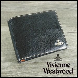 新品 箱付 訳有 1円～ ヴィヴィアンウエストウッド 財布 黒 インサイドカラー 牛革 水シボエンボス Vivienne Westwood メンズ 【3802】