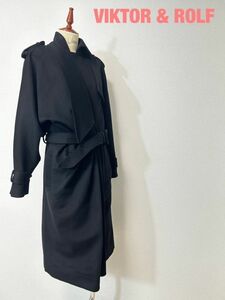 J0024★10 高級 VIKTOR & ROLF ビクターアンドロルフ 変形 ウール トレンチ チェスター コート ジャケット 黒 38size カシミヤ 株タグ