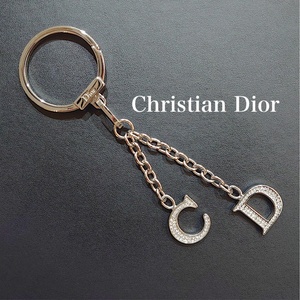 【レア】Christian Dior CD クリスチャン ディオール CDロゴ ラインストーン チャーム バッグチャーム キーホルダー シルバー 鑑定済