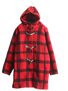 ウールリッチ チェック ダッフル コート レディース XL / 古着 WOOLRICH ウール バッファロー ブロック ロング フルジップ フード メルトン