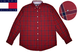 Y-5600★送料無料★超美品★TOMMY HILFIGER トミーヒルフィガー CLASSIC FIT★正規品 胸ロゴ刺繍 ボルドー チェック 長袖 B/D シャツ L/G