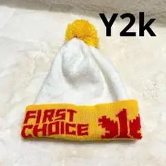 【一点物】y2k ポンポン帽子 イエロー レッド ホワイト 差別化