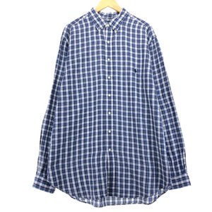 古着 ラルフローレン Ralph Lauren CLASSIC FIT チェック柄 長袖 リネン ボタンダウンシャツ メンズXL相当 /eaa469667