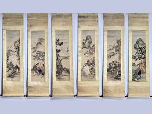 ■大成美術■【金礼書 紙本 十八羅漢図六条屏 】 （検） 清代書画家 中国画 墨寶妙品 中国書道 掛け軸 古美術 骨董 340