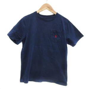 ポロ ラルフローレン POLO Tシャツ カットソー 半袖 ラウンドネック ワンポイントロゴ刺繍 M 150cm 紺 ネイビー 赤 男の子 キッズ