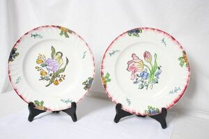 フランス アンティーク LONGWY MARSEILLE 古い陶器のデザート皿 2枚セット 美品